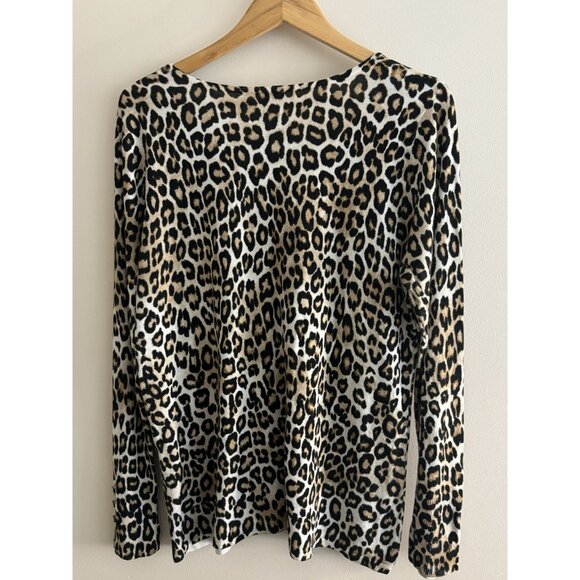 Chico's Animal Print Pullover Top Three Buttons on Sleeve Tan and Black Large - Picture 5 of 11